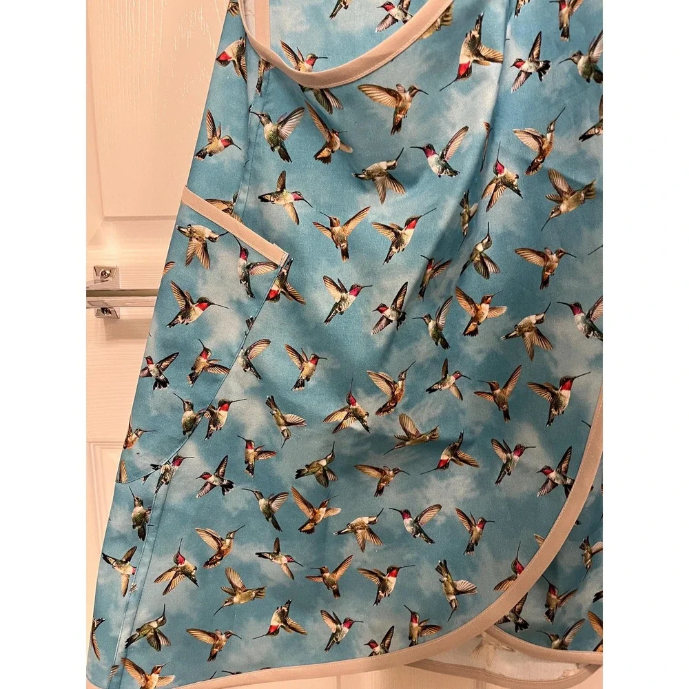 Criss Cross Apron Pockets: Hummingbird Print, S-L Cottagecore Crossback Apron